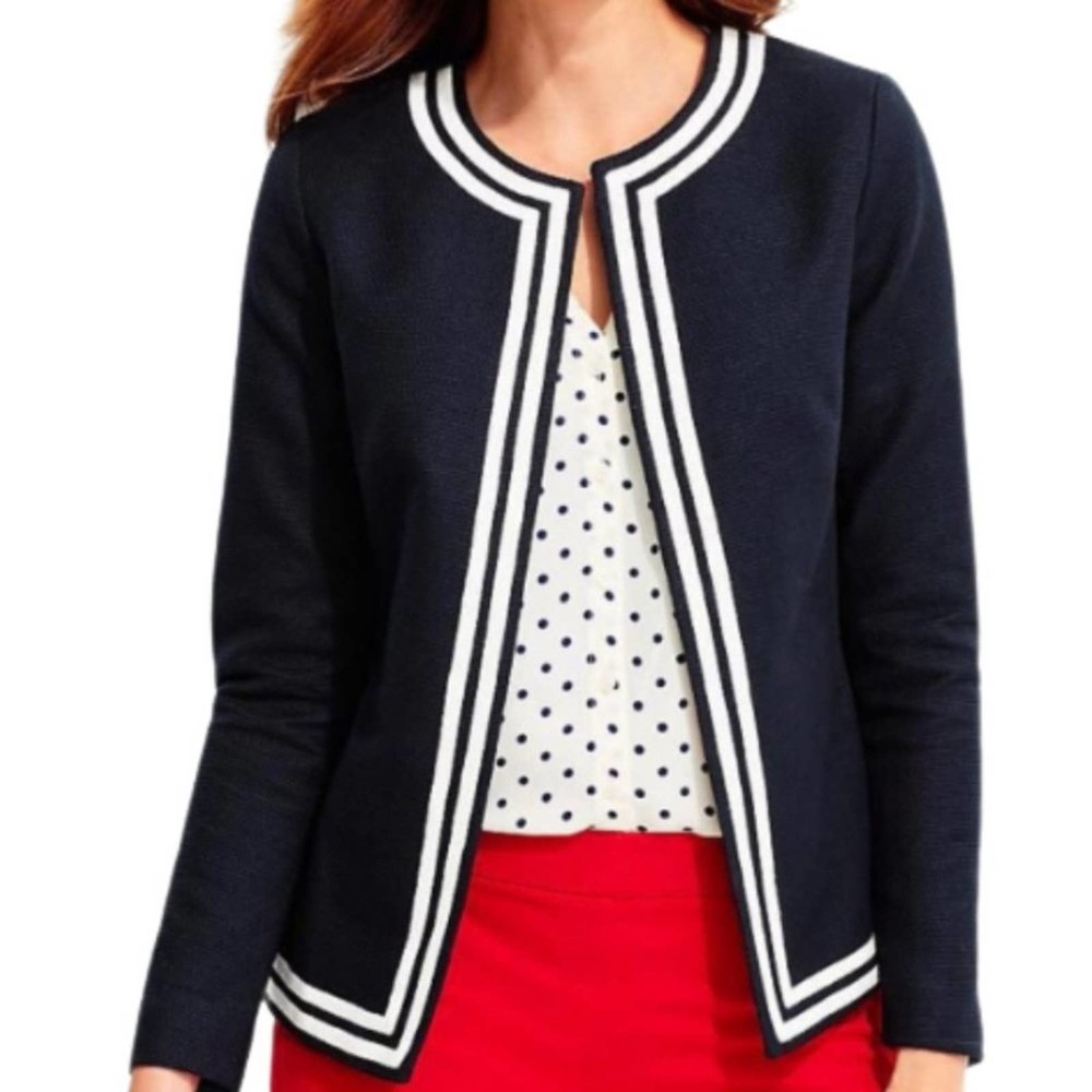 Talbots Navy Blue White Trim Blazer Jacket Size 12